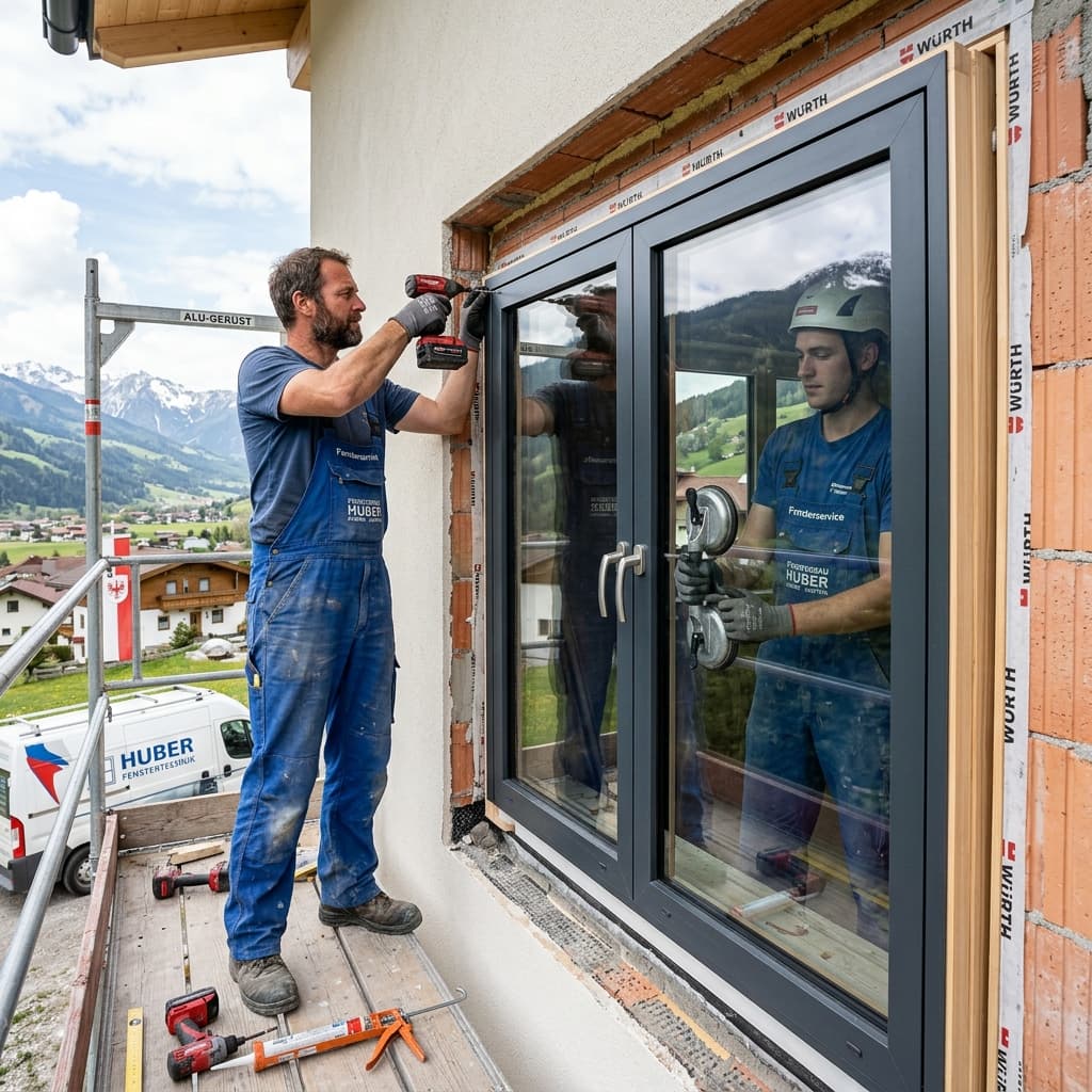 Montageteam bei der fachgerechten Installation eines neuen Energiesparfensters